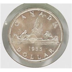 UNC 1955 CANADIAN QE II SILVER $1 COIN