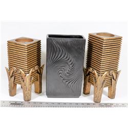 2 CANDLE HOLDERS AND RECTANGLE VASE