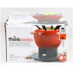 NEW THINK SWISS CAST IRON FONDUE SET 11 PIECES