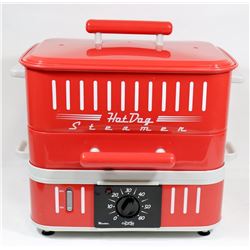 ELECTRIC HOT DOG STEAMER WITH BUN WARMER