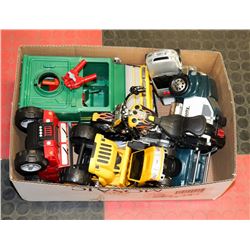 BOX OF TOY CARS, TRUCKS & MOTORCYCLE