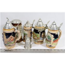 LOT OF 6 GERMAN LIDDED BEER STEINS.