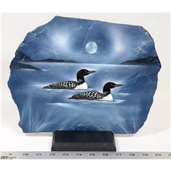 2 LOONS HAND PAINTED ON SLATE FROM BAY LIFE ART