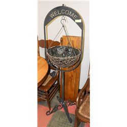 METAL WELCOME SIGN HANGING BASKET STAND 5FT TALL