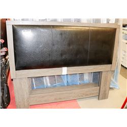 PAIR OF QUEEN SIZE WOOD TONE AND LEATHERETTE