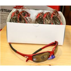 BOX OF RED OAKLEY STYLE SUNGLASSES BLACK LENSE