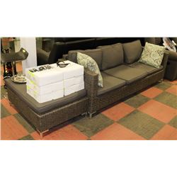 RATTAN STYLE OUTDOOR SOFA WITH OTTOMAN.