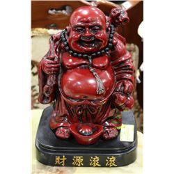 RED SMILING BUDDHA FIGURE 11" TALL