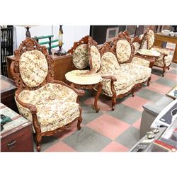 VINTAGE AND CARVED STYLE UPHOLSTERED LOVE SEAT