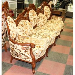 VINTAGE AND CARVED STYLE 4 SEATER UPHOLSTERED SOFA