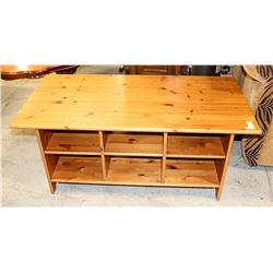 LIGHT WOOD COFFEE TABLE WITH UNDER TOP STORAGE