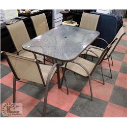 PATIO SET WITH 6 CHAIRS, METAL & GLASS