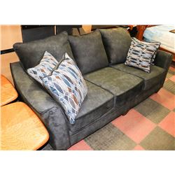 CHARCOAL FABRIC SOFA WITH ACCENT CUSHIONS.