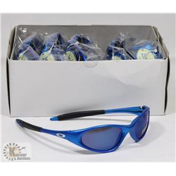 BOX OF OAKLEY STYLE BLUE DESIGNER SUNGLASSES
