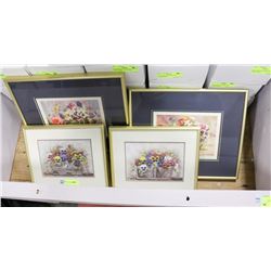 ESTATE GROUP OF 4 FLORAL FRAMED PICTURES.