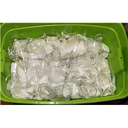 LARGE GREEN TOTE OF GLASSES.