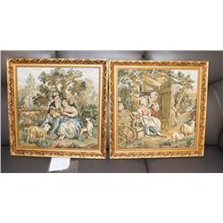 PAIR OF ESTATE GOLD FRAMED NEEDLE POINT PICTURES.