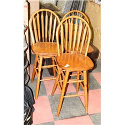 SET OF 3 WOOD SWIVEL BAR CHAIRS