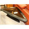 Image 1 : TINTED GLASS TRIANGULAR COFFEE TABLE.
