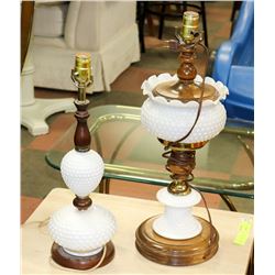 PAIR OF ASSORTED MILK GLASS LAMPS.