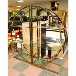 BRASS AND GLASS 8 PANEL WALL SHELF.