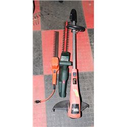2 HEDGE TRIMMERS AND WEED WACKER.