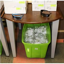GREY AND WOOD TONE DOUBLE DROP LEAF TABLE.
