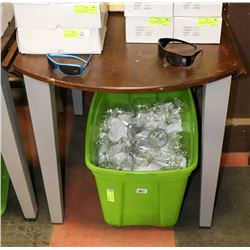GREY AND WOOD TONE DOUBLE DROP LEAF TABLE.