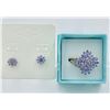 Image 1 : TANZANITE AND STERLING SILVER RING AND EARRING SET