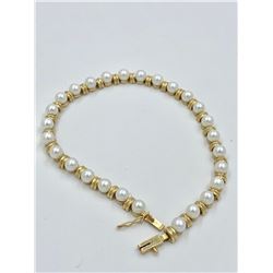 14k TENNIS BRACELET WITH CULTURED PEARL