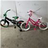 Image 1 : BLACK GREEN AVIGO KIDS BIKE W/ TRAINIG WHEELS AND PINK NAKAMURA KIDS BIKE