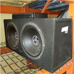 2 12" SUBS IN SUB BOX AND AMP