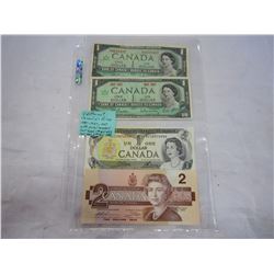 4 DIFFERENT CANADIAN BILLS - 1867 TO 1967 W/ SERIAL NUMBER