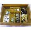 Image 2 : WOODEN JEWELLERY BOX W/ CONTENTS
