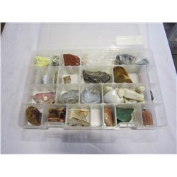 WHITE BIN W/ SEMI-PRECIOUS STONE/ROCK COLLECTION JADE ETC