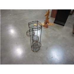 GREEN METAL AND RATTAN RETRACTABLE ARM PLANT STAND