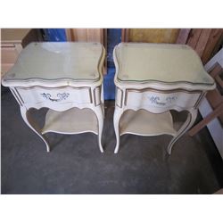 2 MATCHING FRENCH PROVINCIAL NIGHT STANDS WITH GLASS