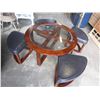 Image 1 : ROUND COFFEE TABLE W/ GLASS AND TUCK IN STOOLS