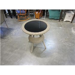 2 MODERN WICKER LOOK GLASSTOP PATIO END TABLES