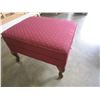 Image 3 : RED FABRIC FOOT STOOL W/ WOODEN LEGS