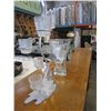 Image 2 : SILVER METAL CANDLE STAND WITH 6 GLASSES AND LARGE GLASS VASE AND GREEN CLOCK