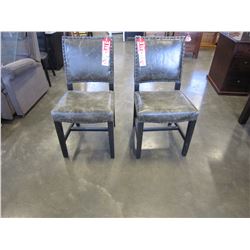 NEW PAIR OF ANTIQUE GREY LEATHER DININD CHAIRS W/ NAIL HEADS - WHOLESALE PRICE $250EA, CURRENT RETAI