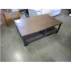 ASHLEY FLOOR MODEL INDUSTRIAL MODERN RECTANGULAR COCKTAIL TABLE, RETAIL $662