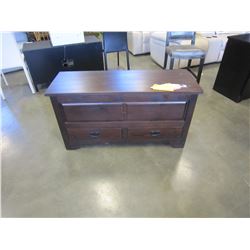 NEW FLOOR MODEL SOLID PINE BLANKET CHEST WITH 2 DRAWERS, BLACK WALNUT STAIN, DOVETAILED DRAWERS, WOO