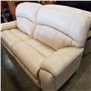 Image 1 : ASHLEY FLOOR MODEL CREAM GENUINE LEATHER POWER RECLINING SOFA, RETAIL $2349