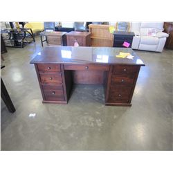 NEW SOLID MAPLE 7 DRAWER OFFICE DESK, FINISHED BACK, DOVETAILED DRAWERS, EXTENSION DRAWER GLIDES, AN
