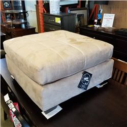 NEW ASHLEY BEIGE MICROFIBRE SQAURE OTTOMAN, RETAIL $399