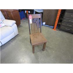 NEW PINE KONA VERTICAL SLAT BACK, TAN MICROFIBER UPHOLSTERED SEAT, CORNER BLOCKED AND ROAST STAIN - 