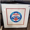 Image 1 : ORIGINAL SIGNED PAINTED NATIVE SUN MASK PAINTING IN METAL FRAME