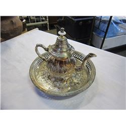 OLDER TEA POT AND TRAY SET